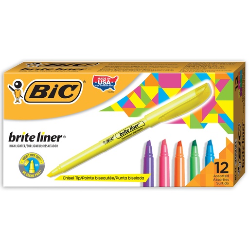 [BL11AST BIC] 12ct Bic Brite Liner Highlighters