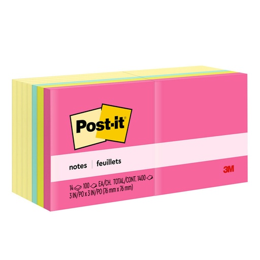 [65414YWM MMM] 14ct 3x3 Yellow and Bright Color Post It