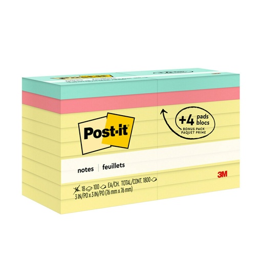 [654144B MMM] 18ct 3x3 Post It Note Value Pack
