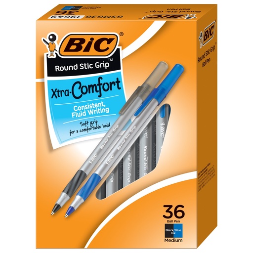 [GSMG361AST BIC] 36ct Bic Round Stic Grip Ball Pen Assortment