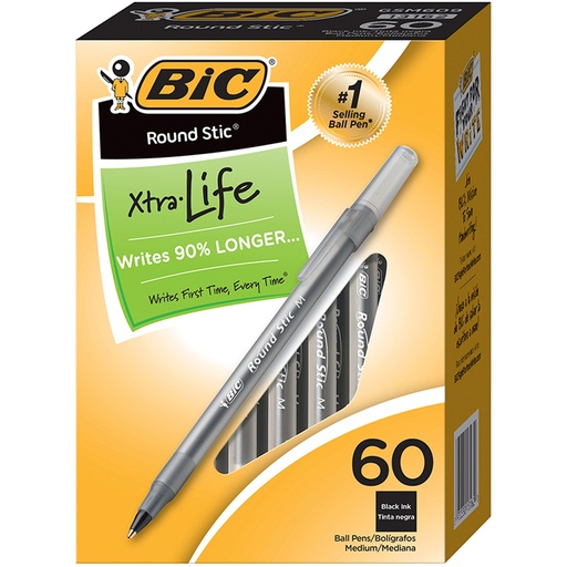 [GSM609BLK BIC] 60ct Black Bic Xtra Life Ballpoint Pens