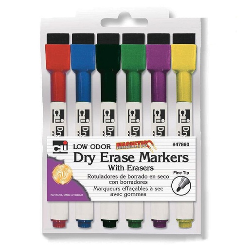 [47860 CLI] 6ct Fine Tip Magnetic Dry Erase Markers with Erasers