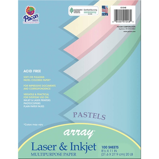 [101048 PAC] 100ct 8.5x11 Array Pastels Multipurpose Paper