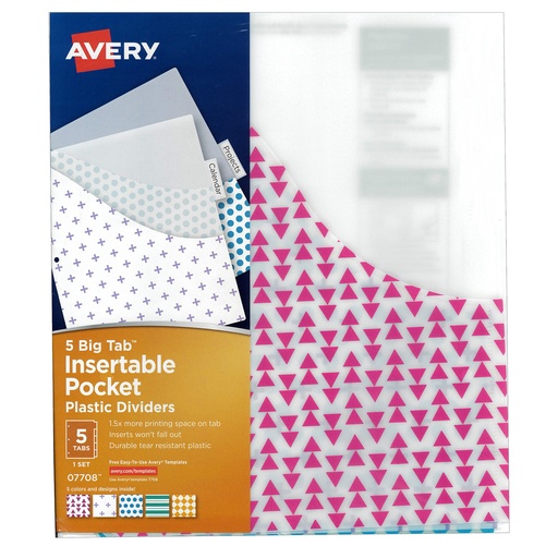 [07708 AVE] Avery Big 5 Tab Insertable Dividers with Pockets