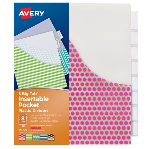 [07709 AVE] Avery Big 8 Tab Insertable Dividers with Pockets