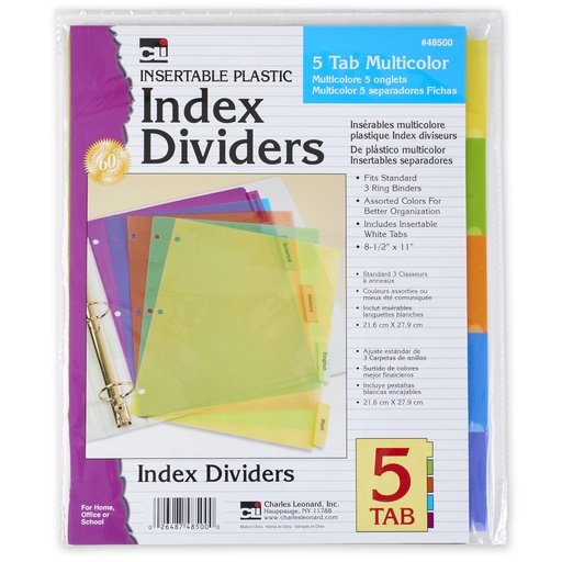 [48500ST CLI] Index Dividers 5 Tabs Plastic Assorted Colors