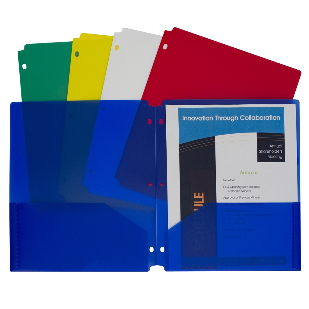 Two-Pocket Heavyweight Poly Portfolio Folder with Three-Hole Punch, Assorted Primary Colors, 10 Per Pack, 2 Packs