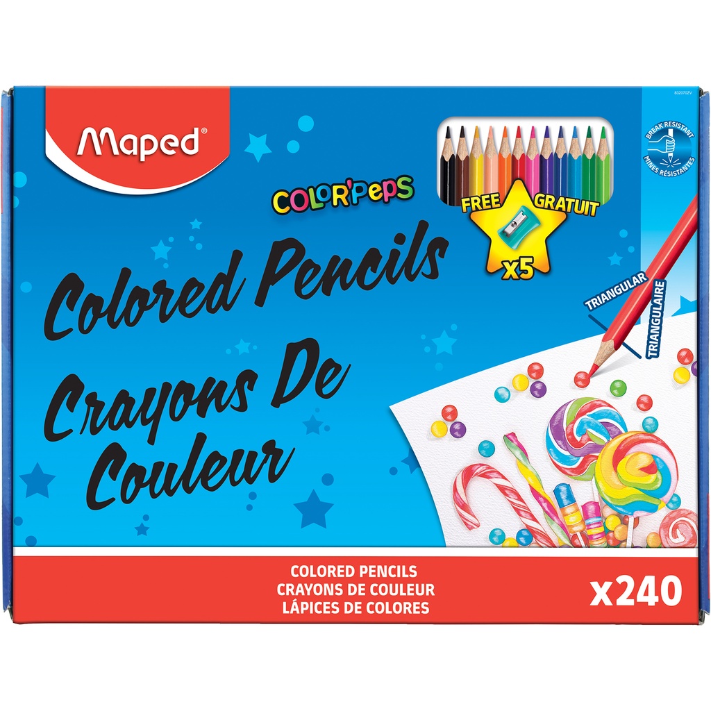 Color'Peps Triangular Colored Pencils, School Pack of 240