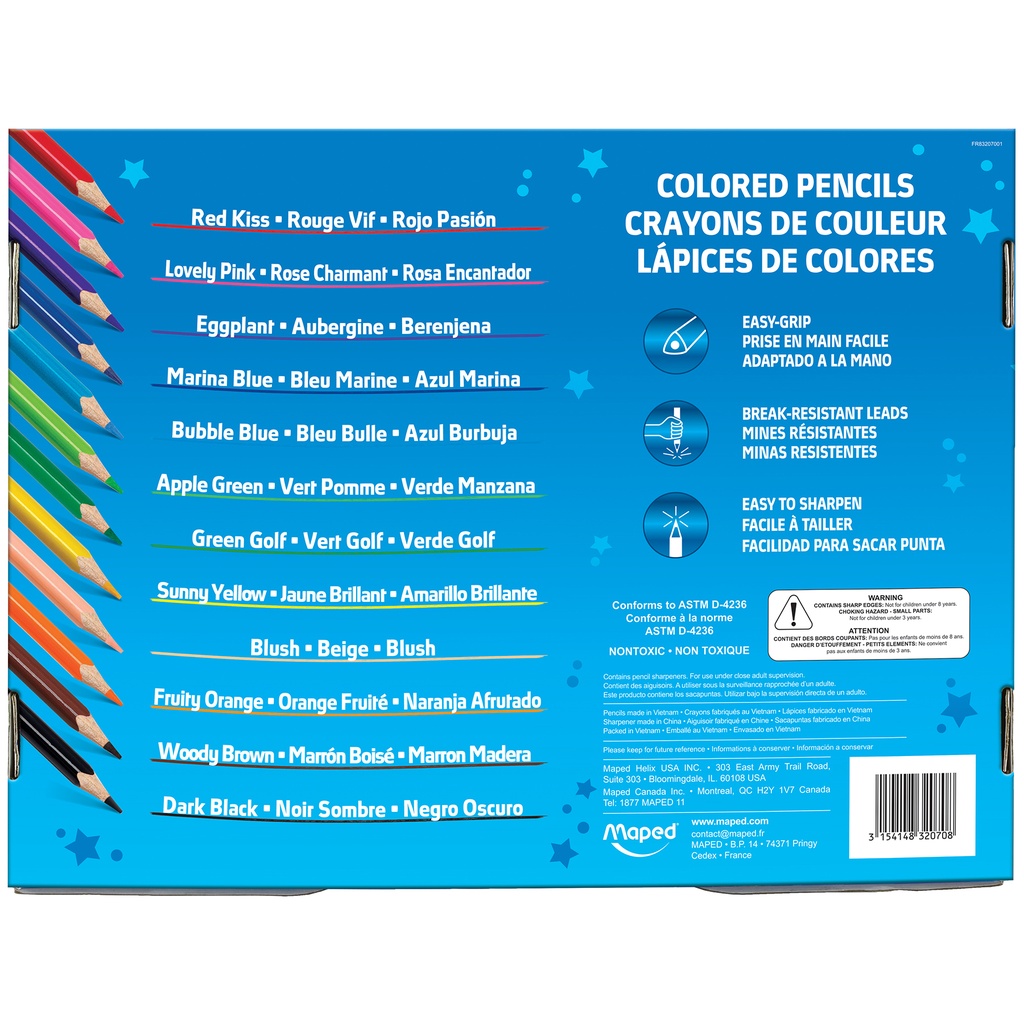 Color'Peps Triangular Colored Pencils, School Pack of 240