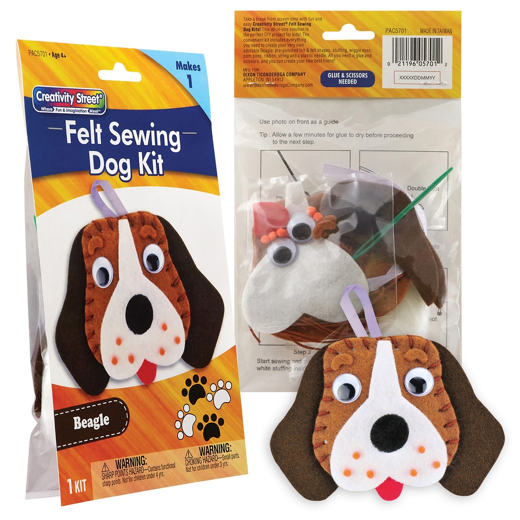 Felt & Pom Pon Animal Craft Kits: Schnauzer, Beagle, Cat, Bee, Clownfish & Owl