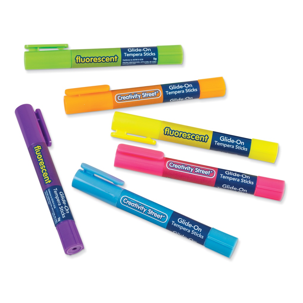 18 Fluorescent Glide-On Tempera Paint Sticks in 6 Colors