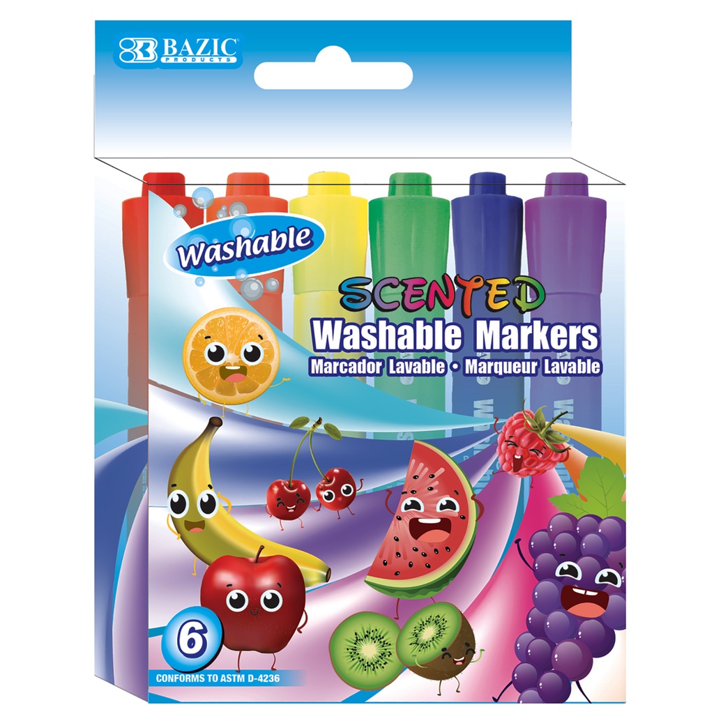 72 Scented Washable Markers in 6 Assorted Colors