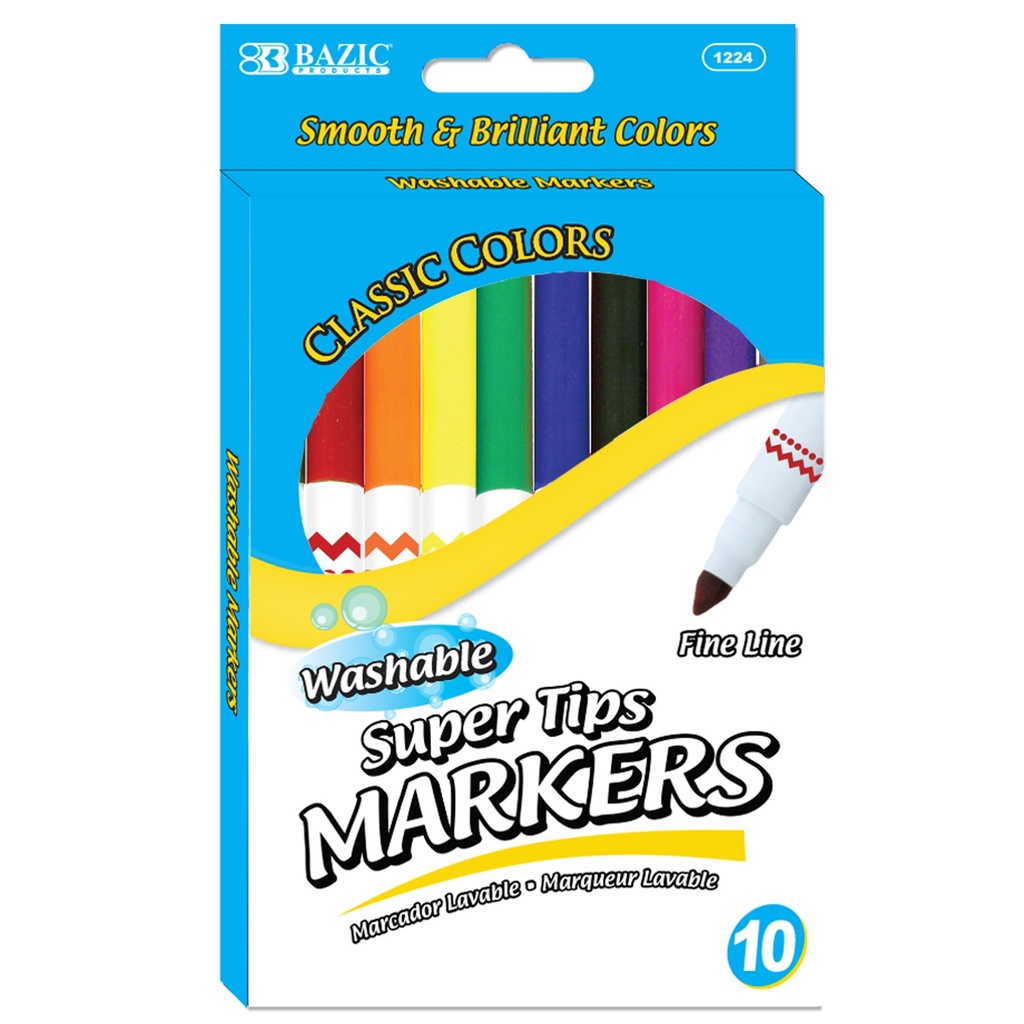 120 Super Tip Washable Markers in 10 Assorted Colors