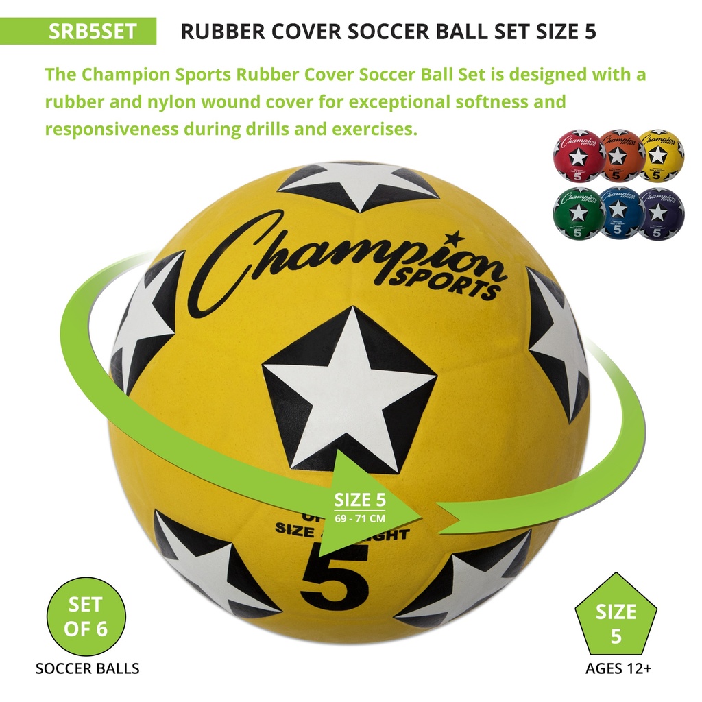 Rubber Cover Size 5 Soccer Ball 6ct