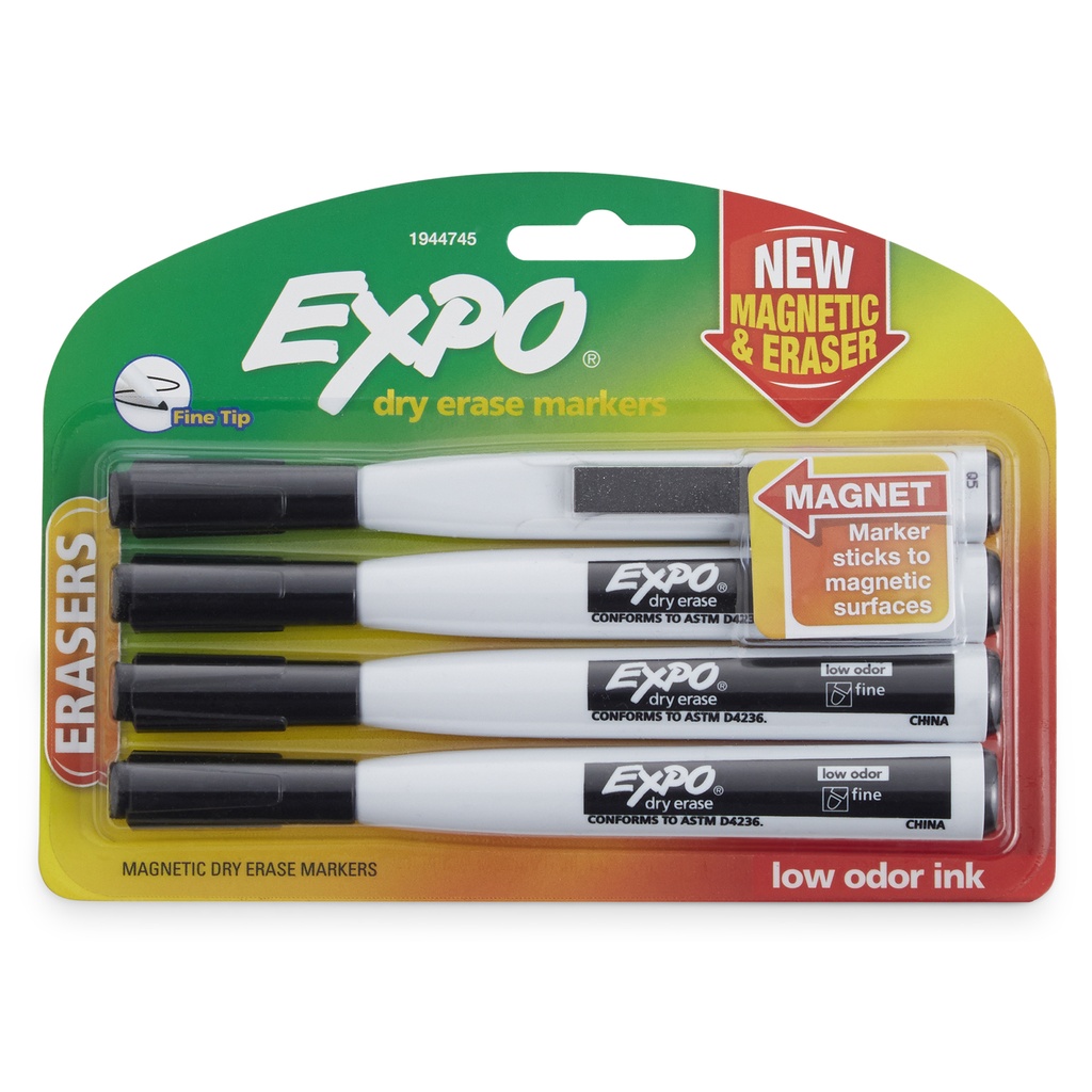 Black Magnetic Fine Tip Dry Erase Markers with Eraser 12ct