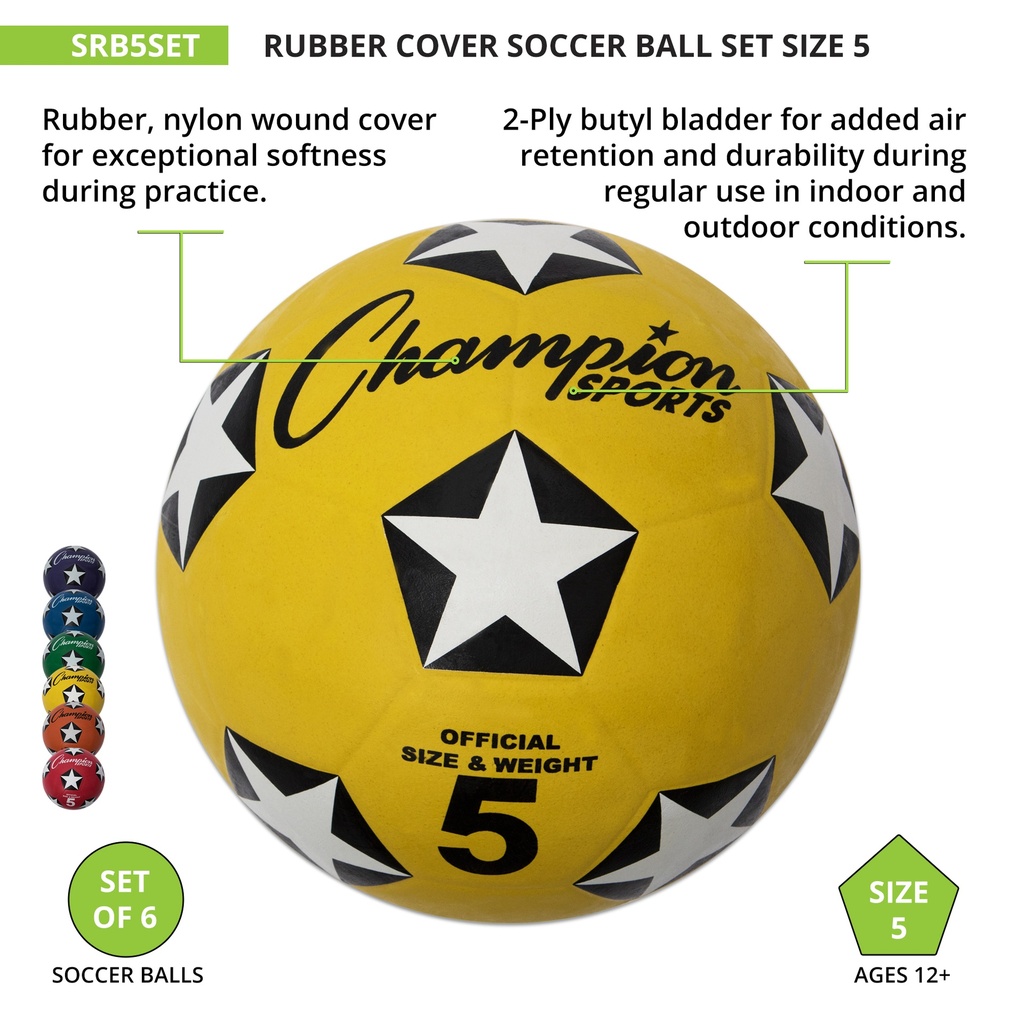 Rubber Cover Size 5 Soccer Ball 6ct