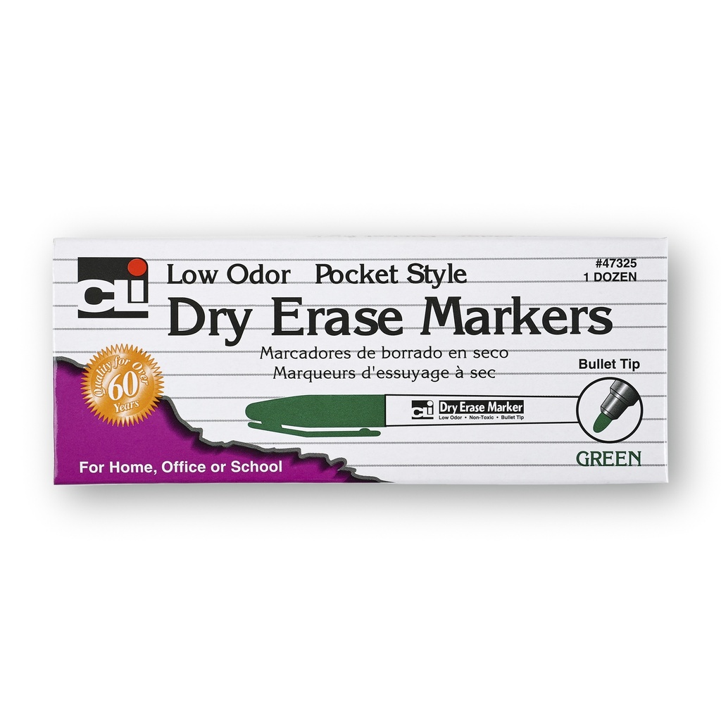 36ct Green Low Odor Pocket Style Bullet Tip Dry Erase Markers