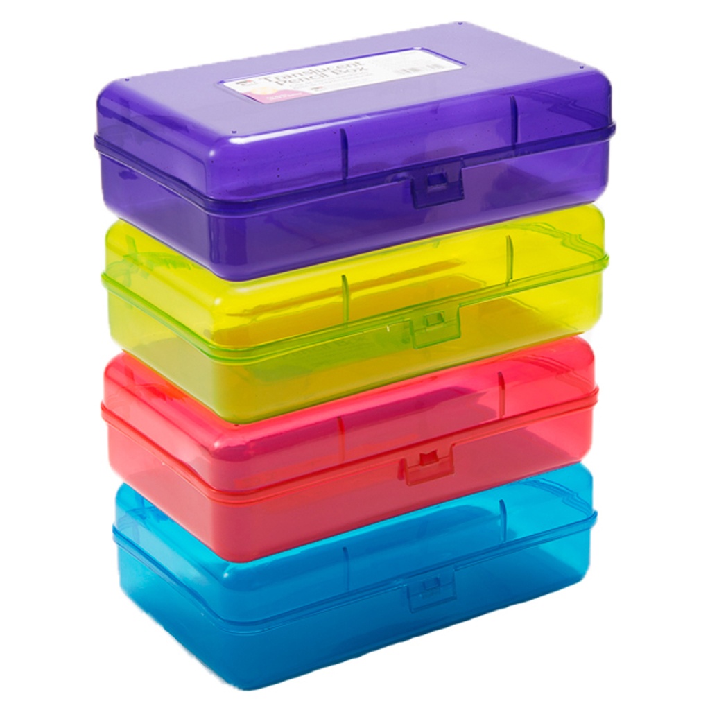 Assorted Colors Translucent Pencil Boxes Pack of 12