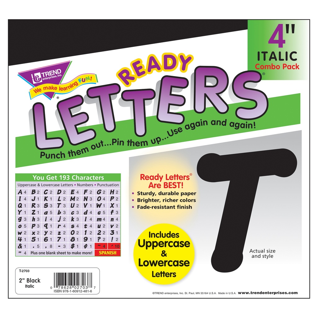 Black 4-Inch Italic Uppercase/Lowercase Combo Pack Ready Letters®