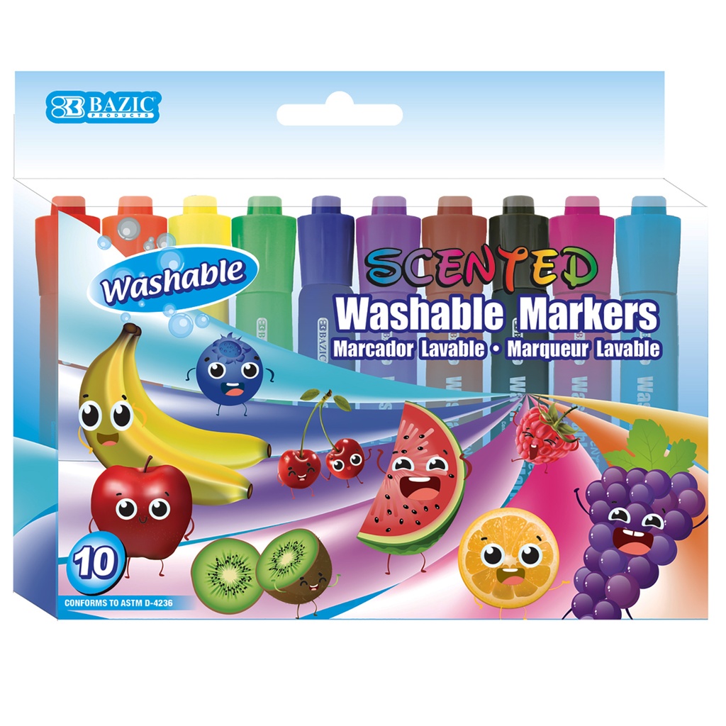 60 Scented Washable Markers in 10 Assorted Colors