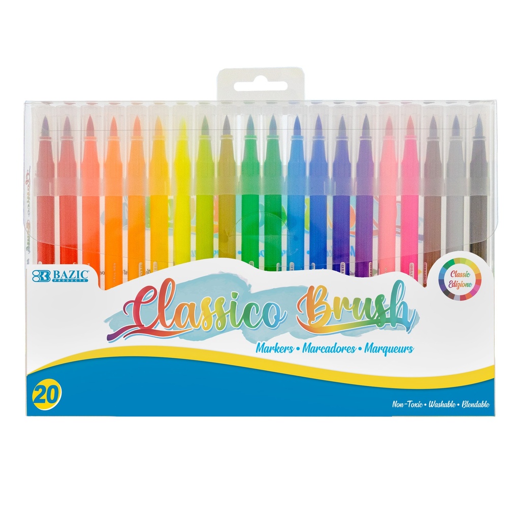 60 Washable Brush Markers in 20 Assorted Colors