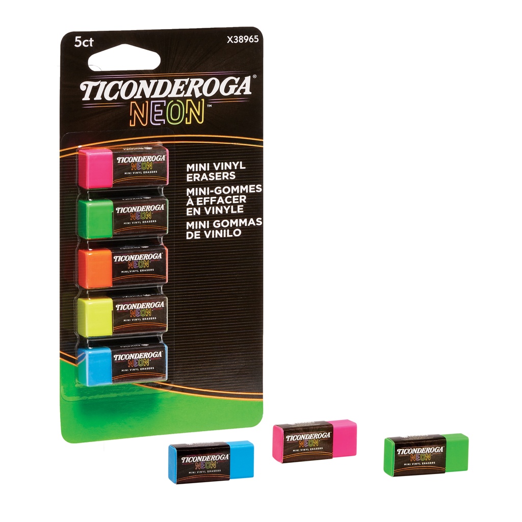 60 Mini Vinyl Erasers in 5 Assorted Neon Colors