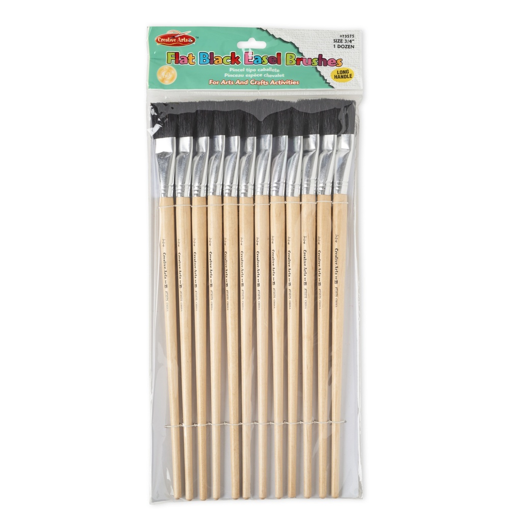 Natural Bristle Long Handle Size 18 Flat Easel Brushes Pack of 12