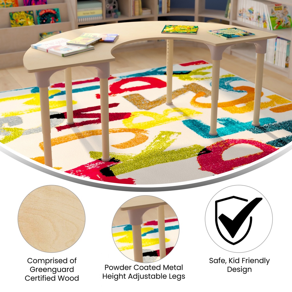 Adjustable Height  Half Circle Classroom Activity Table