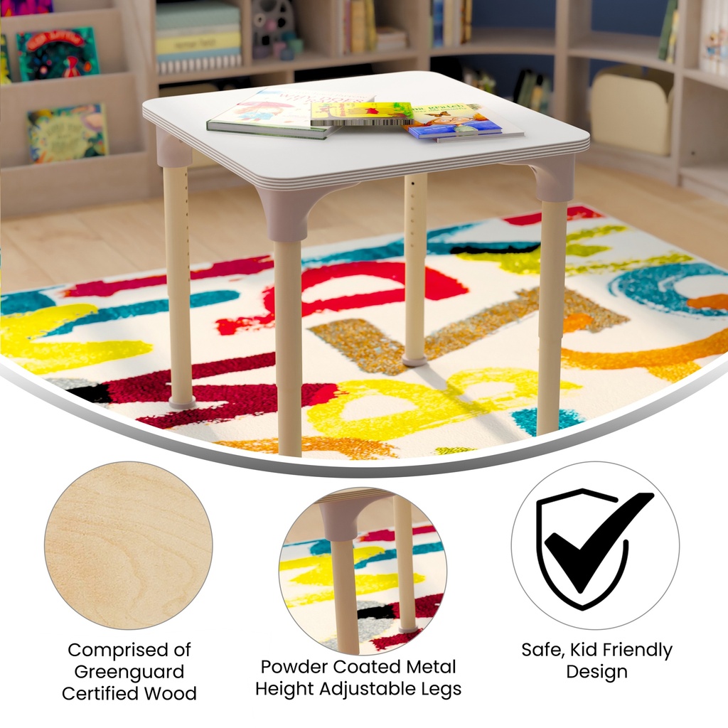 White/Beech Wood Adjustable Height Classroom  Activity Table