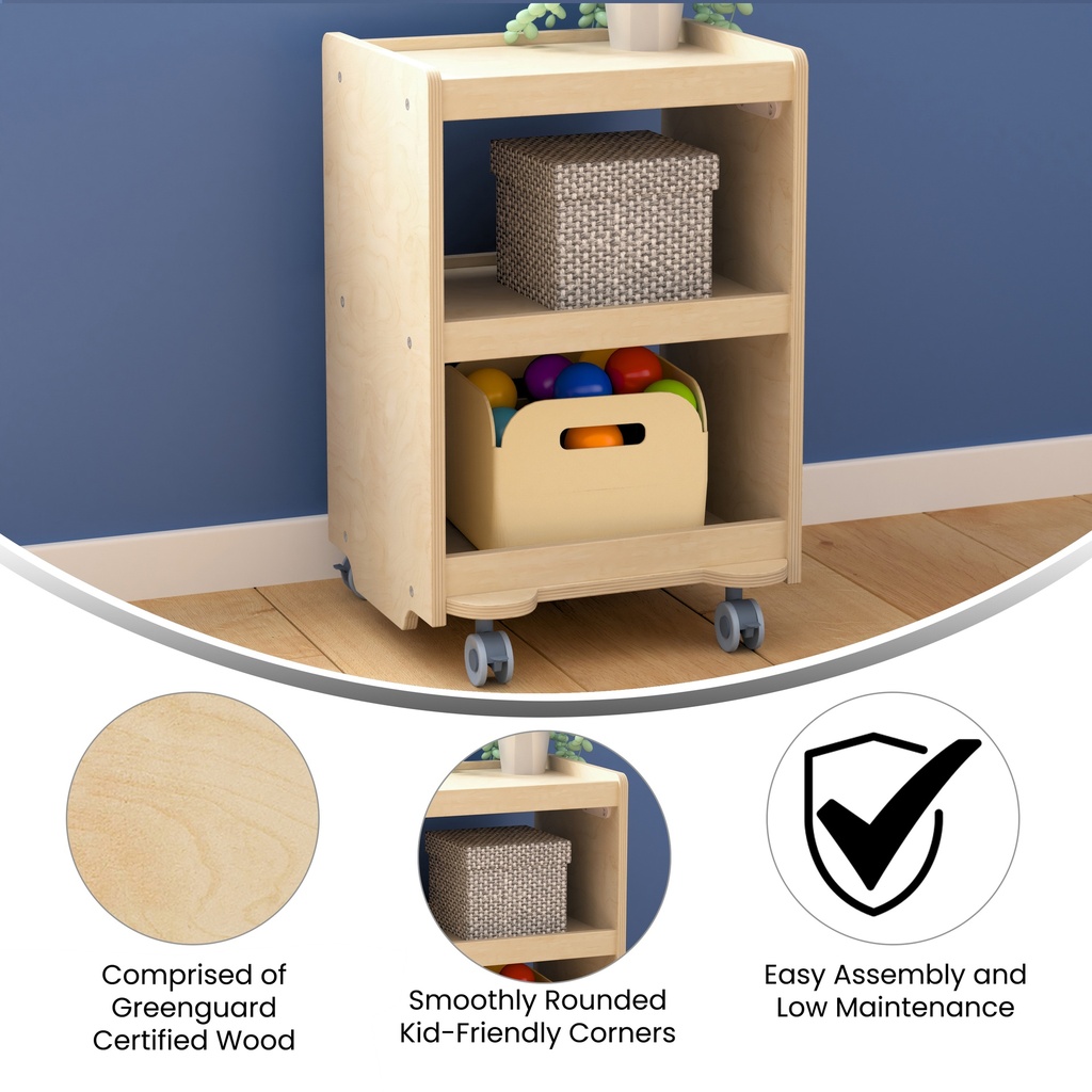 Wooden Mobile Storage Cart with Locking Caster Wheels