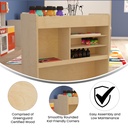 Wooden 4 Compartment/5 Cubby Mobile Storage Cart with Locking Caster Wheels