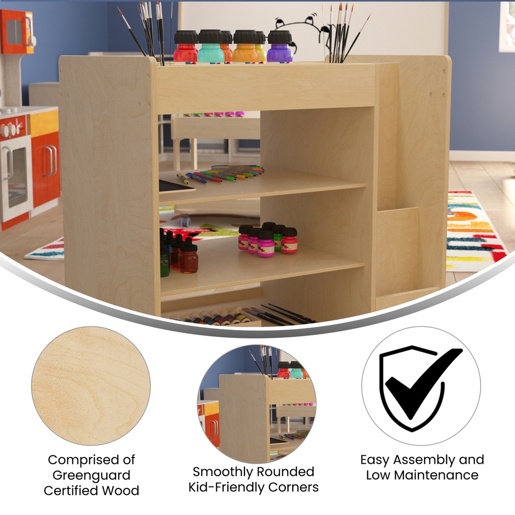 Wooden Horizontal & Vertical Compartments Mobile Storage Cart with Locking Caster Wheels