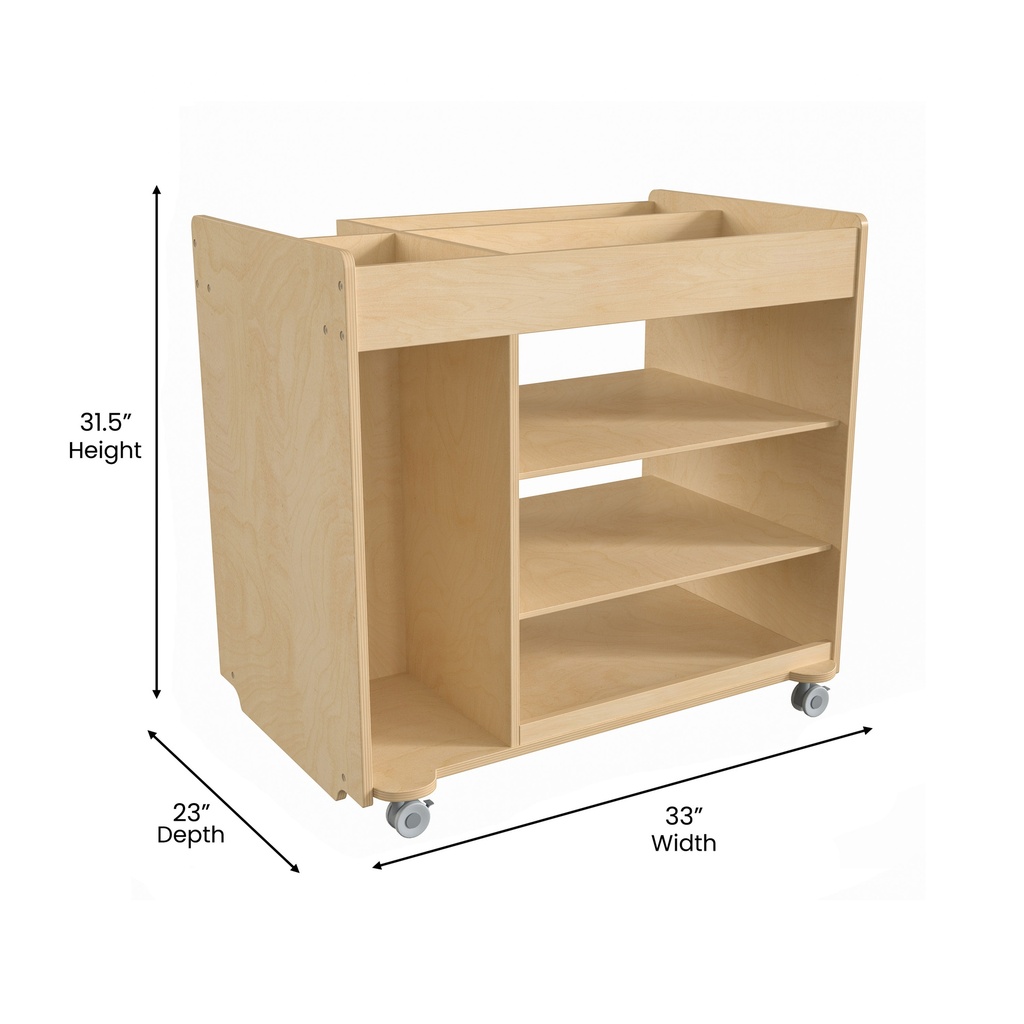 Wooden Horizontal & Vertical Compartments Mobile Storage Cart with Locking Caster Wheels