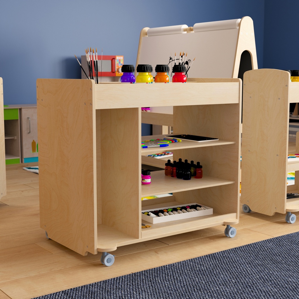 Wooden Horizontal & Vertical Compartments Mobile Storage Cart with Locking Caster Wheels