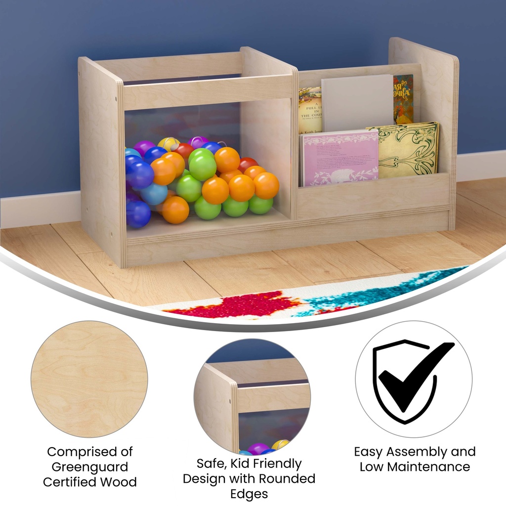 Modular Double Sided 2 Tier Wooden Book Display Shelf with Transparent Storage