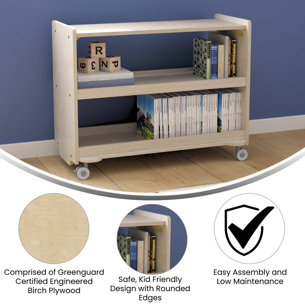 Wooden 3 Shelf Mobile Storage Cart with Locking Caster Wheels