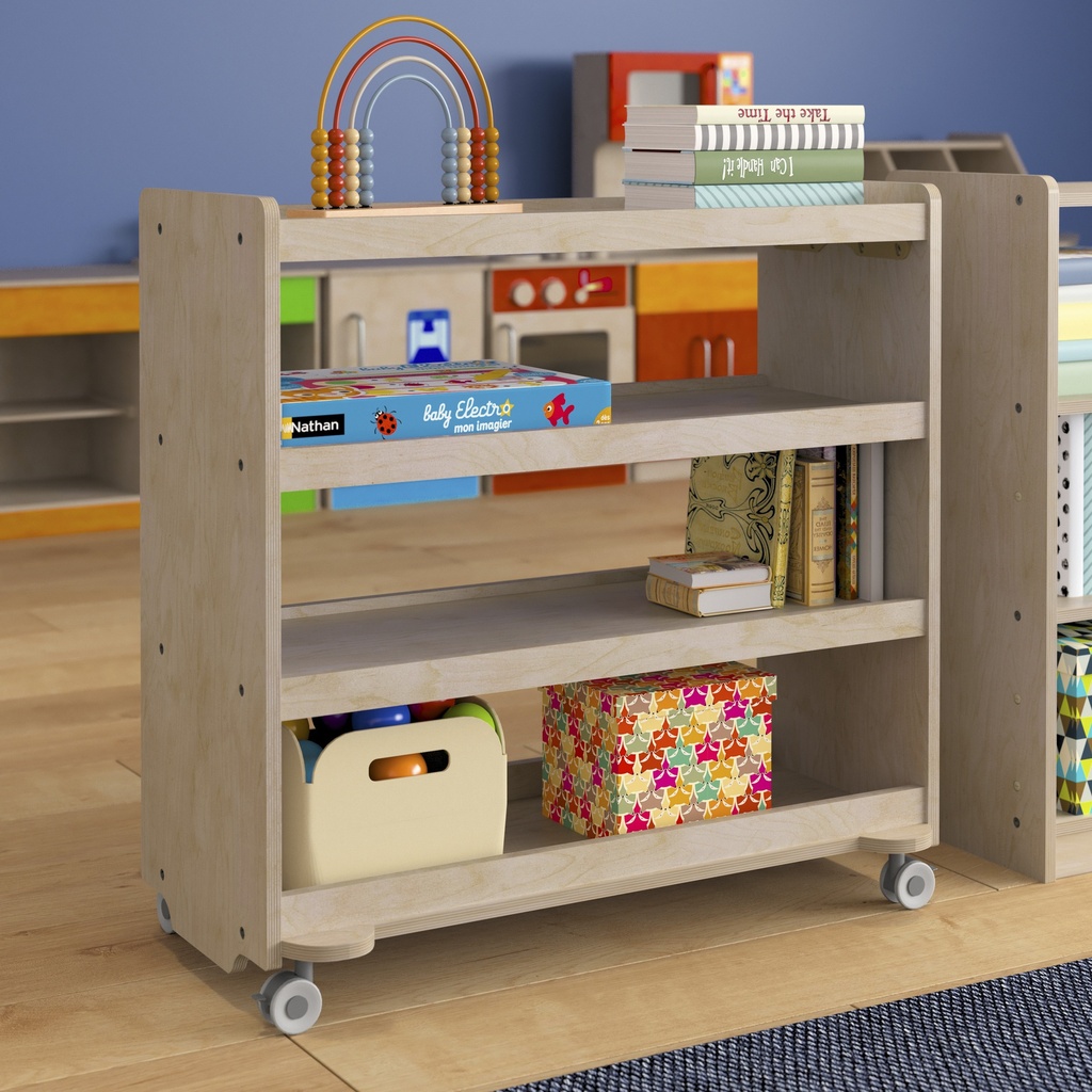 Wooden 4 Shelf Mobile Storage Cart with Locking Caster Wheels