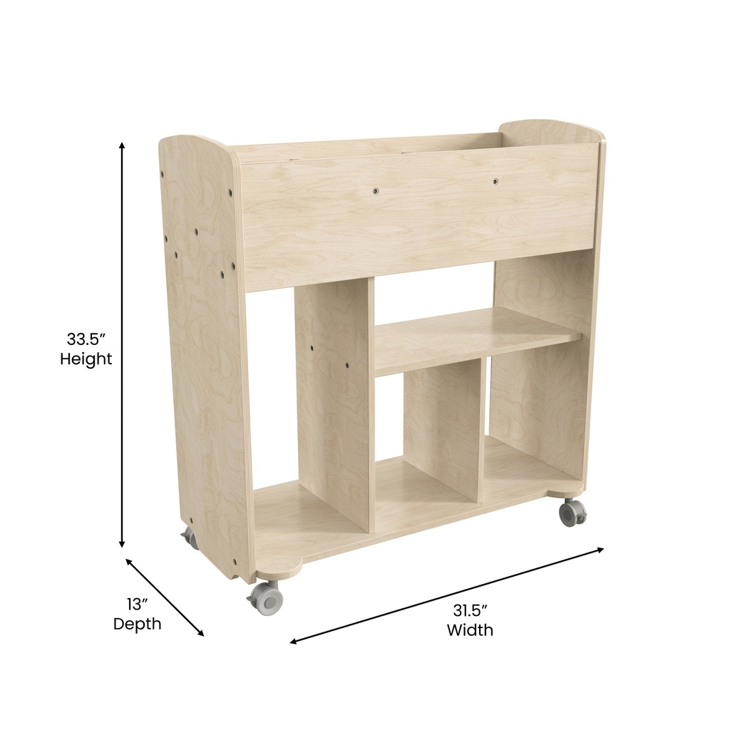 Double Sided Wooden 10 Compartment Mobile Storage Cart with Locking Casters