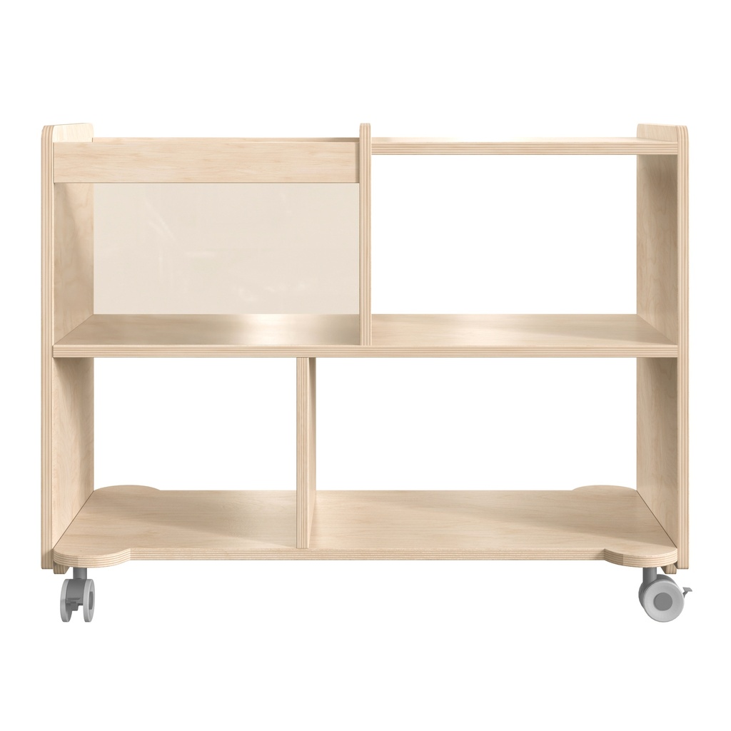 Double Sided Wooden 4 Compartment/1 Bin Mobile Storage Cart with Locking Caster Wheels