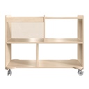 Double Sided Wooden 4 Compartment/1 Bin Mobile Storage Cart with Locking Caster Wheels