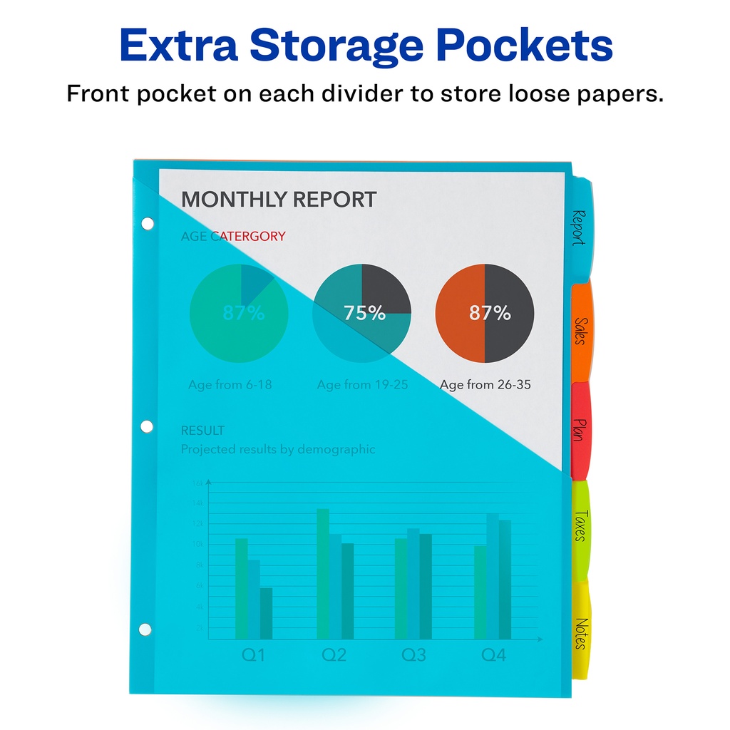 5 Tab Translucent Write On Dividers with Pockets