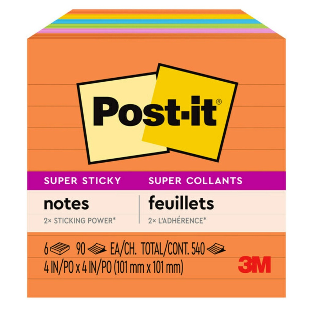 6ct 4x4 Lined Post it Super Sticky Notes