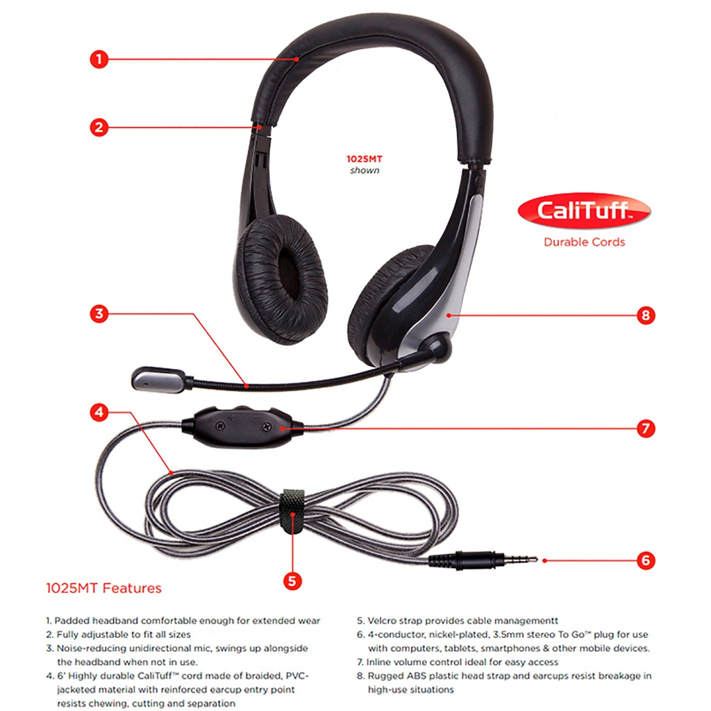 Black/Silver NeoTech 1025MT 3.5mm Plug Mid-Weight On-Ear Stereo Headset with Gooseneck Microphone