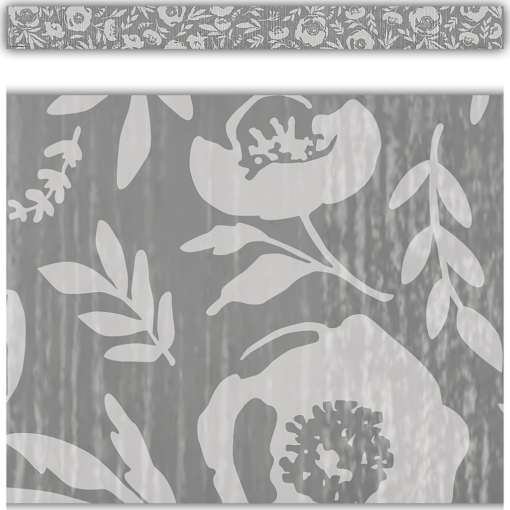 Classroom Cottage Gray Floral Straight Border Trim