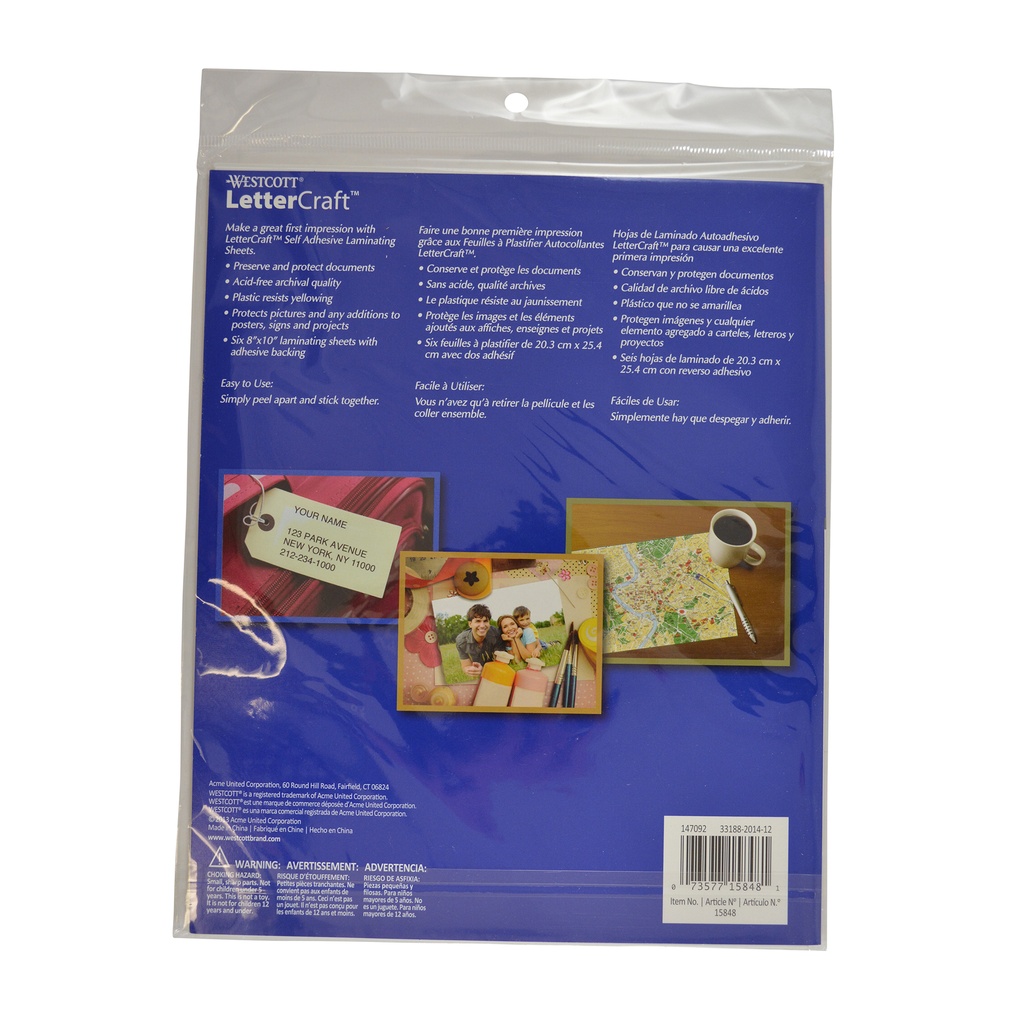 Self-Adhesive 8" x 10" Laminating Sheets 6-Pack