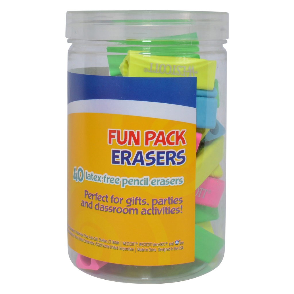 Pencil Grip Eraser Fun Pack Assorted Colors 40 Count