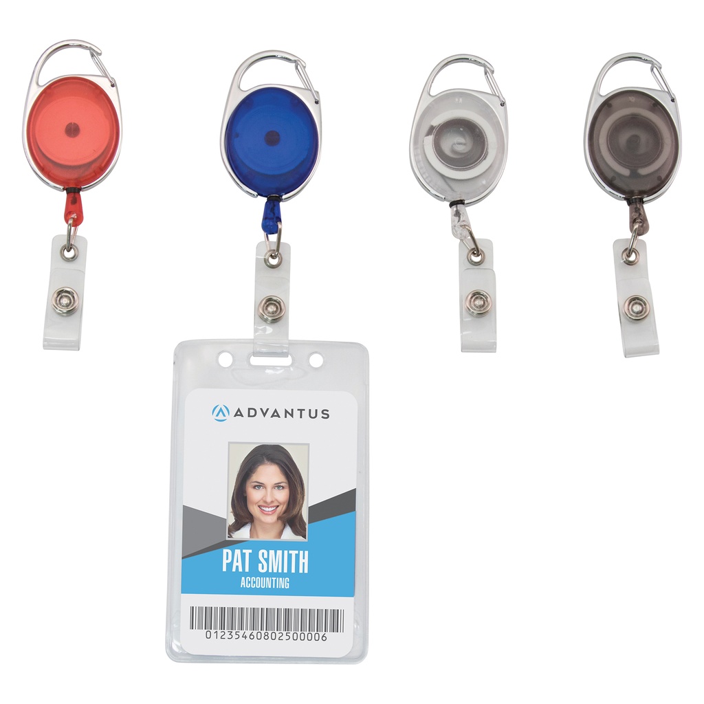 Assorted Retractable Carabiner Style Badge Reels with Badge Strap Pack of 20