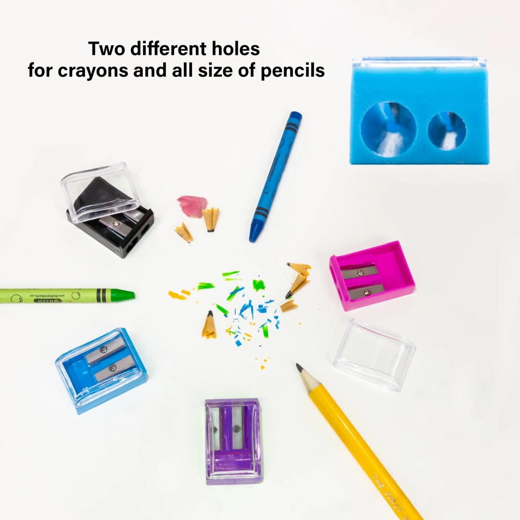 Dual Blade Square Sharpener with Receptacle & Round Receptacle Sharpener Combo Packs 24 Packs