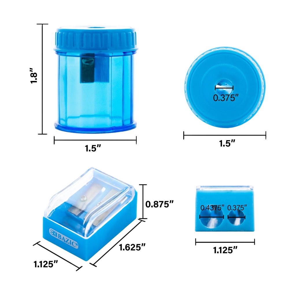 Dual Blade Square Sharpener with Receptacle & Round Receptacle Sharpener Combo Packs 24 Packs