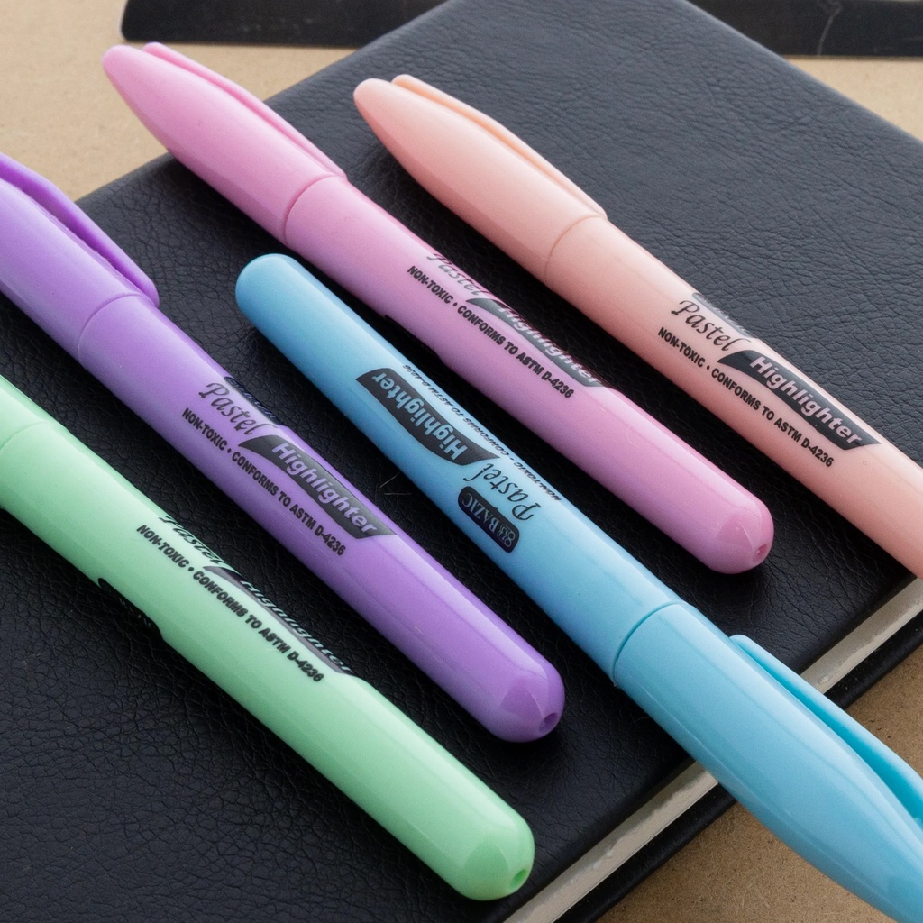 Pastel 5 Color Pen Style Highlighter with Pocket Clip 12 Packs